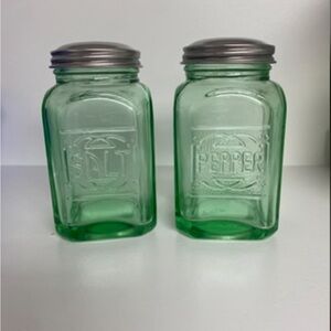 Green Glass Salt and Pepper Shakers